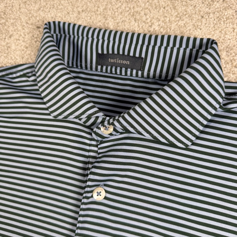 Turtleson Polo Shirt Mens M Green Striped Performance Short Sleeve Golf